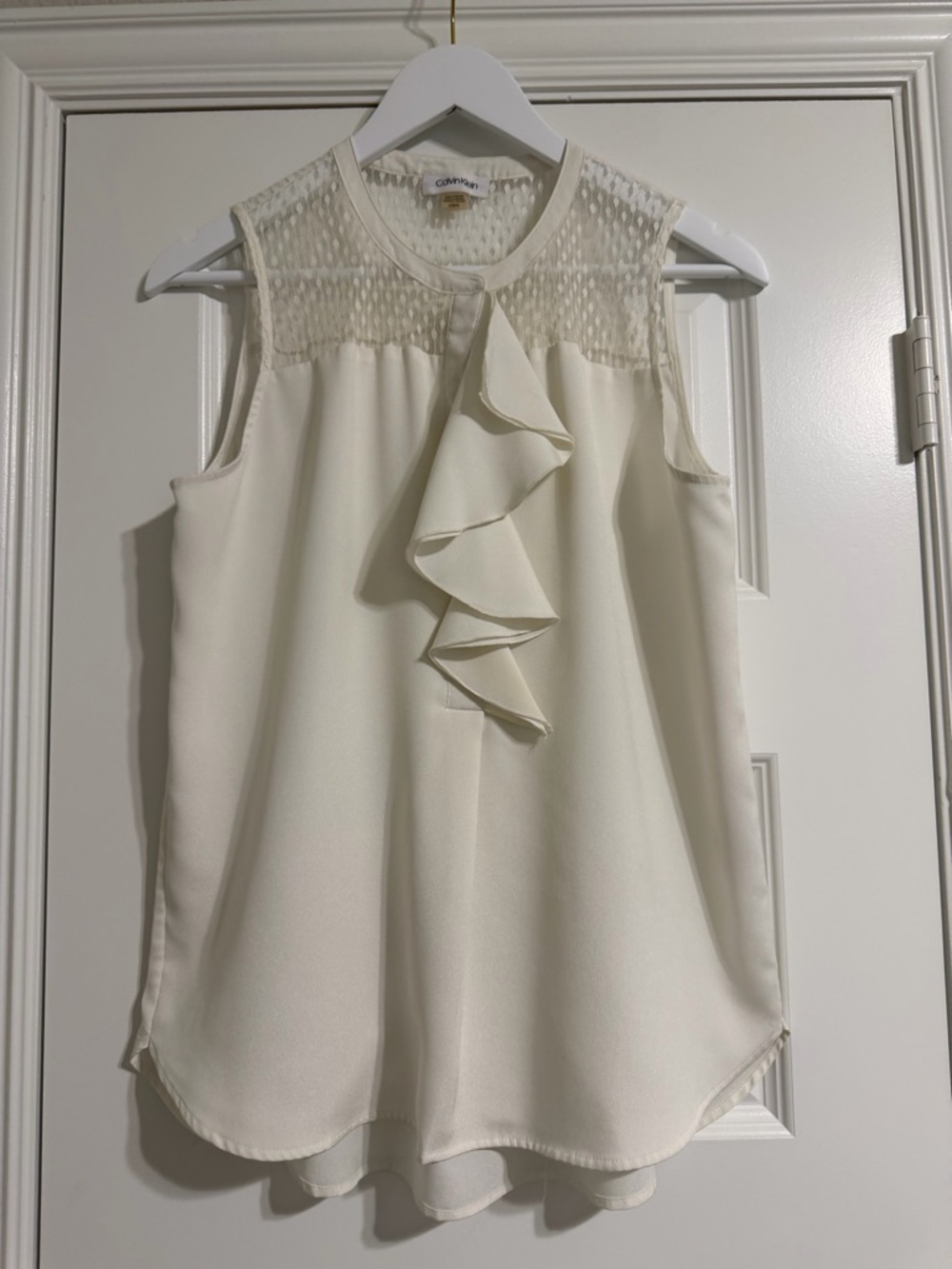 Calvin Klein Cream Ruffle Front Sleeveless Camisole